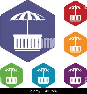 Cafe stall icons vector hexahedron Stock Vector