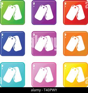 Paintball sport badge icons set 9 color collection Stock Vector