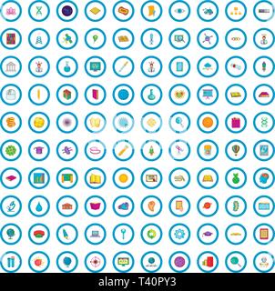 100 science icons set, cartoon style Stock Vector