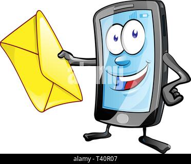 smartphone cartoon character with envelope. Clip Art Vector illustration Stock Vector