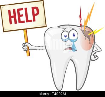 Cute cartoon tooth Feel bad. dental caries. vector illustration Stock Vector