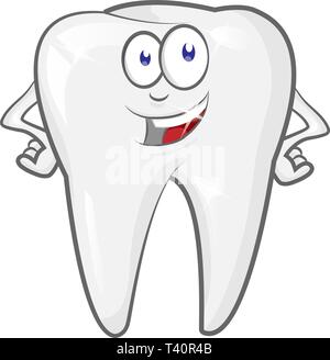 Glad strong shielded cheerful cartoon tooth character. vector illustration Stock Vector