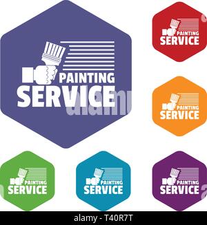 Painting service icons vector hexahedron Stock Vector