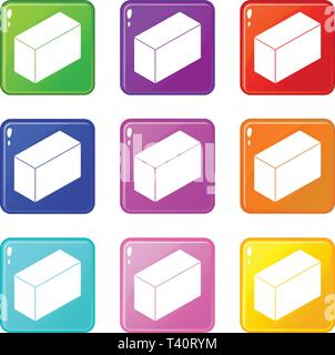 Cement block icons set 9 color collection Stock Vector