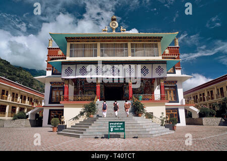 Manali, India - Apr 10, 2019: Beautiful Buildings of Monastery with Tibetan monks, Monastery is amost famous monuments of Manali. Stock Photo