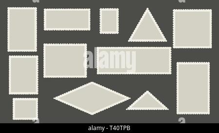 Blank postage stamps template. Perforated post marks Stock Vector
