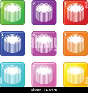 Building roll net icons set 9 color collection Stock Vector