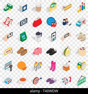 Woman buying icons set, isometric style Stock Vector