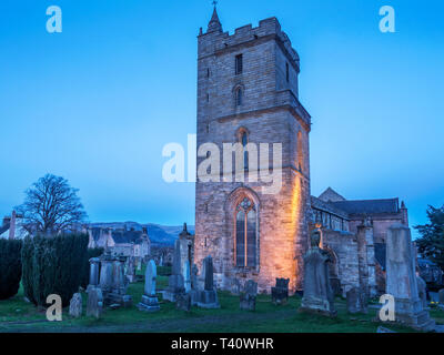 Church of the Holy Rude at dusk in the Old Town Cemetery City of Stirling Scotland Stock Photo