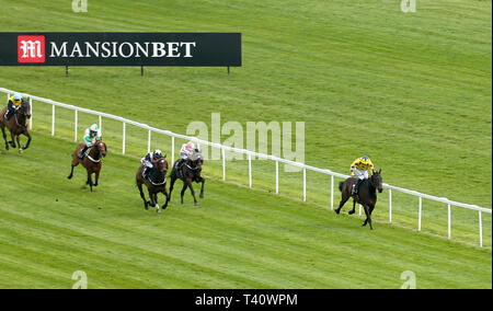 Coeur Blimey ridden by jockey David Probert on his way to winning the Compton Beauchamp Estates Ltd Silver Bar Handicap during day one of the Dubai Duty Free Spring Trials Weekend at Newbury Racecourse, Newbury. Stock Photo