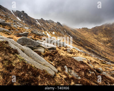 Clouds passing over buttresses near the summit of Goat Fell near Brodick on the Isle of Arran North Ayrshire Scotland Stock Photo