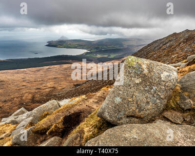 View over Brodick Bay from Goat Fell near Brodick on the Isle of Arran North Ayrshire Scotland Stock Photo