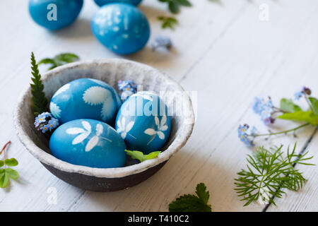 Naturally dyed easter eggs Stock Photo