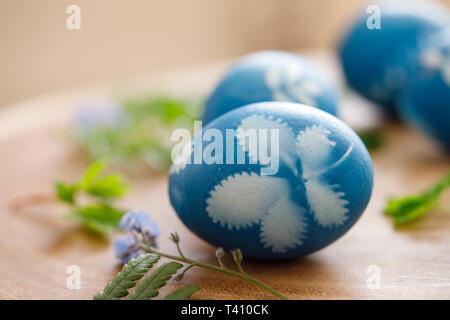 Naturally dyed easter eggs Stock Photo