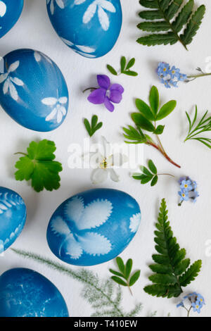Naturally dyed easter eggs Stock Photo