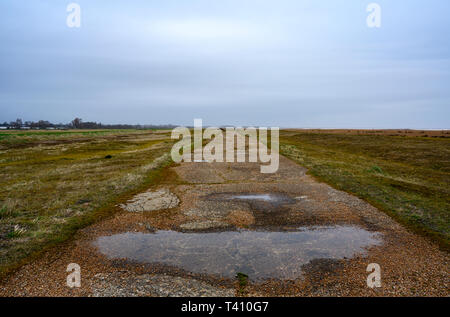 Disused wartime concrete road, Shingle Street, Suffolk, UK. Stock Photo