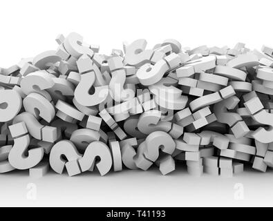 Close up image of large pile of question marks. 3D render Stock Photo