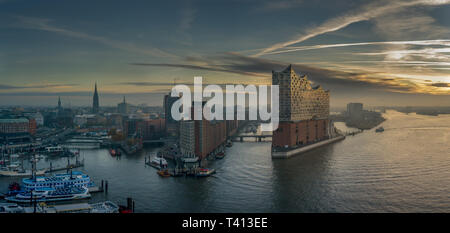 Aerial view of the Elbphilharmonie at sunset Stock Photo