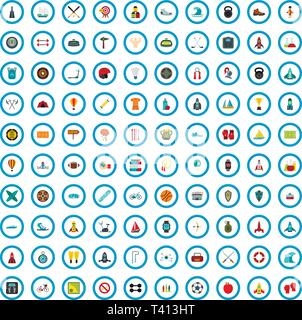 100 recreation startup icons set, flat style Stock Vector