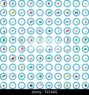 100 region icons set, isometric 3d style Stock Vector