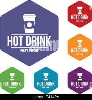 Hot drink icons vector hexahedron Stock Vector
