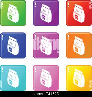 Tile adhesive icons set 9 color collection Stock Vector