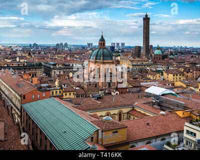 Bologna Skyline - view over the Bologna Rooftops in central Bologna Italy from the terrace of the Basilica di San Petronio in Central Bologna. Stock Photo