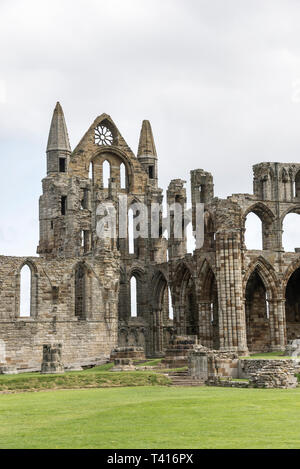 The ruins of Whitby Abbey. A well known historical site on the coast of North Yorkshire, England. Stock Photo