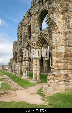 The ruins of Whitby Abbey. A well known historical site on the coast of North Yorkshire, England. Stock Photo