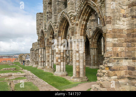 The ruins of Whitby Abbey. A well known historical site on the coast of North Yorkshire, England. Stock Photo