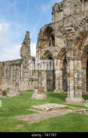 The ruins of Whitby Abbey. A well known historical site on the coast of North Yorkshire, England. Stock Photo