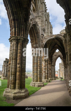 The ruins of Whitby Abbey. A well known historical site on the coast of North Yorkshire, England. Stock Photo