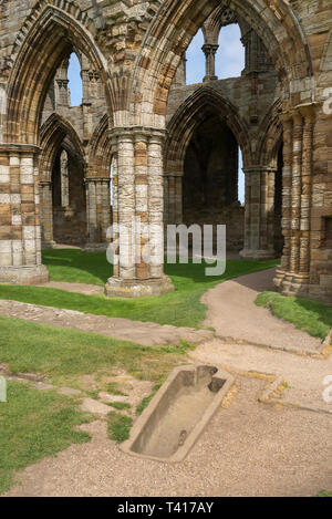 The ruins of Whitby Abbey. A well known historical site on the coast of North Yorkshire, England. Stock Photo