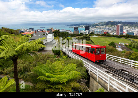 Wellington Cable Car and cityscape, North Island, New Zealand Stock Photo
