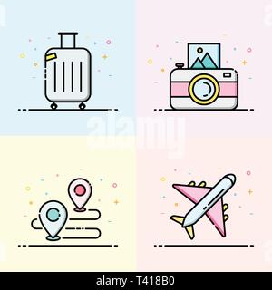 Summer icon collection in pastel color. Travel logo design for social media banner, summer poster and app icon design. Stock Vector
