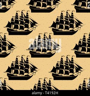 Ship seamless pattern on white background. Stock Vector