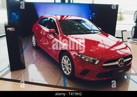 Ufa, Russia - December 2, 2018: Mercedes Benz A180 car on display. Stock Photo