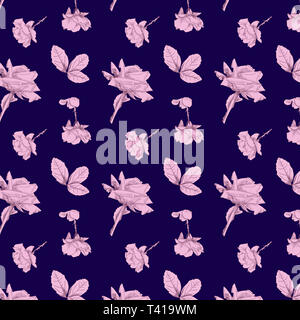 Pattern of hand drawn roses in pink with a blue colored background 1500x1500 pixel rrapport by jziprian Stock Photo