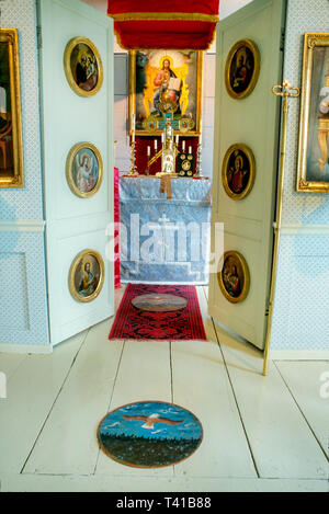 Alaska Alaskan Sitka Russian Bishop's house built 1843,entrance sanctuary inside interior, Stock Photo