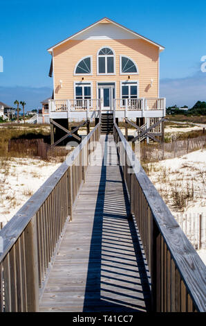 Alabama Gulf of Mexico Coast Baldwin County,Fort Morgan Peninsula boardwalk beachfront house home,sand natural dunes, Stock Photo