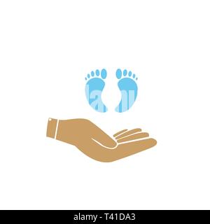 Hands holding baby foot - protection symbol Stock Vector