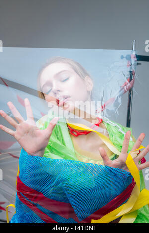 About greenhouse effect. Young fair-haired emotional model posing for campaign about greenhouse effect Stock Photo