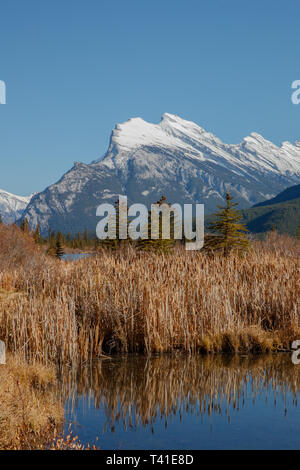 Vermilion Lakes and Mount Rundle in Banff, Alberta, Canada Stock Photo