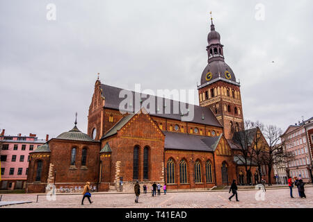 Doma and Doma church square in Riga old town with people Stock Photo