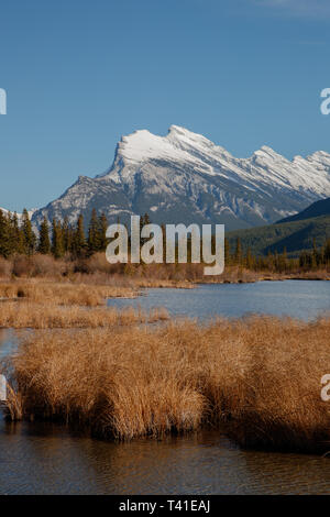Vermilion Lakes and Mount Rundle in Banff, Alberta, Canada Stock Photo