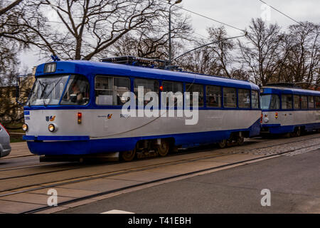 Riga city tram isolated with a blurred background Stock Photo