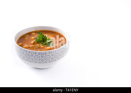 Harira soup in bowl isolated on white background. Typical Moroccan food. Ramadán concept. Copyspace Stock Photo