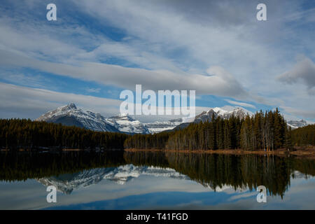 Waputik Mountains over Herbert Lake in Banff National Park, Canada Stock Photo