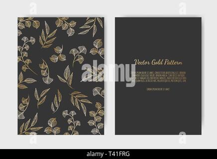 Golden Vector invitation with floral elements. Luxury ornament template. greeting card, invitation design background Stock Vector