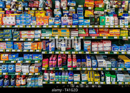 Pharmacy shelf display of over the counter medications Stock Photo - Alamy